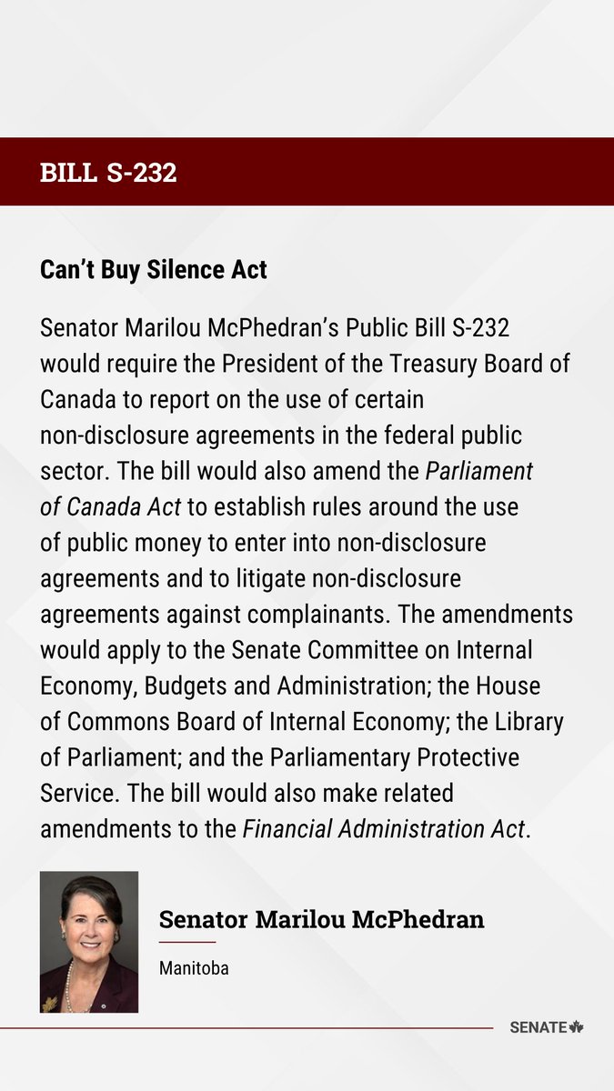 Senate of Canada (@senateca) on Twitter photo Earlier today, <a href="/SenMarilou/">Marilou McPhedran</a>’s Bill #S232 was introduced at first reading in the Senate: ow.ly/pmlF50W8xie
#SenCA #CdnPoli Earlier today, <a href="/SenMarilou/">Marilou McPhedran</a>’s Bill #S232 was introduced at first reading in the Senate: ow.ly/pmlF50W8xie
#SenCA #CdnPoli