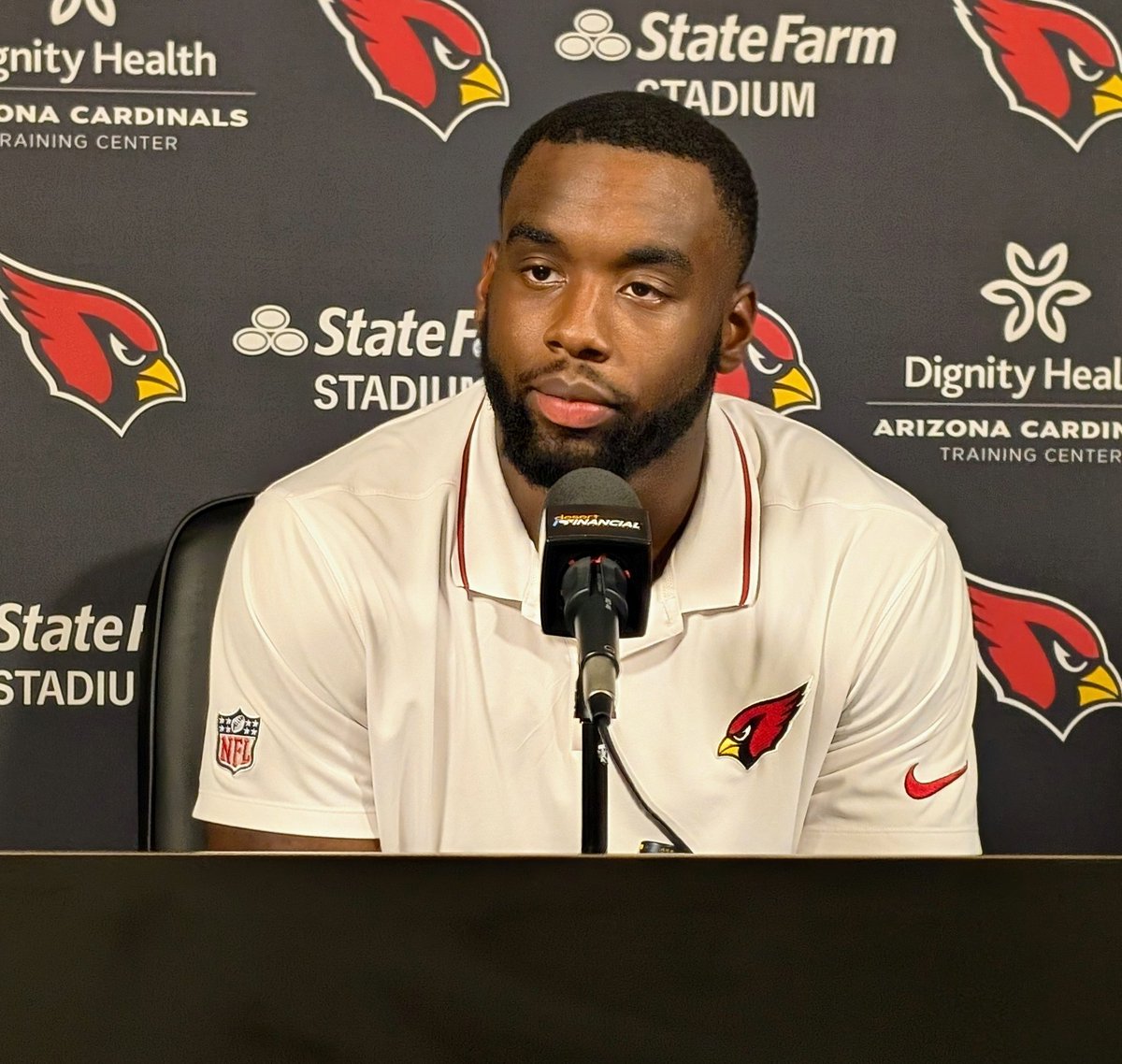 #AZCardinals RB Trey Benson says he's seven pounds heavier than his rookie year...

...yet feels "way more explosive."