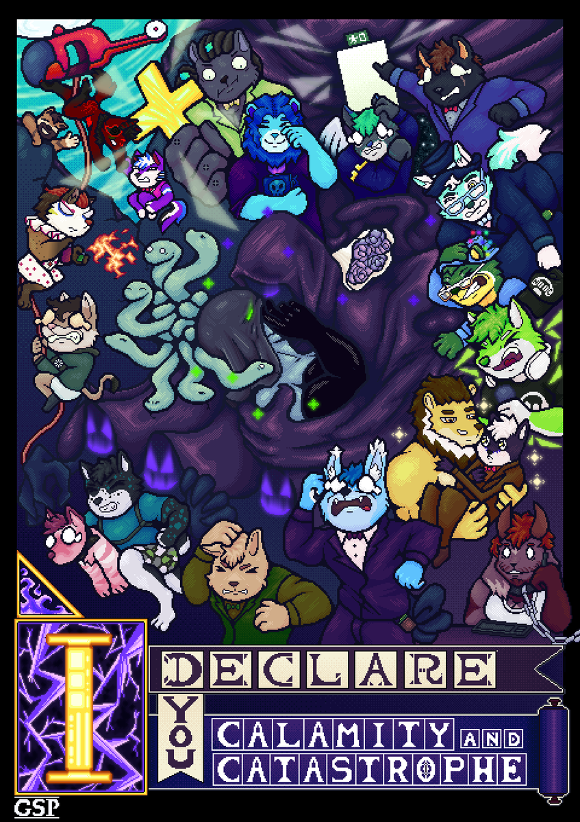 I declare you calamity and catastrophe (eng)
#Comic #commission
Sinopsis:
 Absurd comedy that revolves around the wedding of two people with cursed names that attract misfortune, accompanies the rest of the characters in their journey to survive without dying in the attempt.

:'3