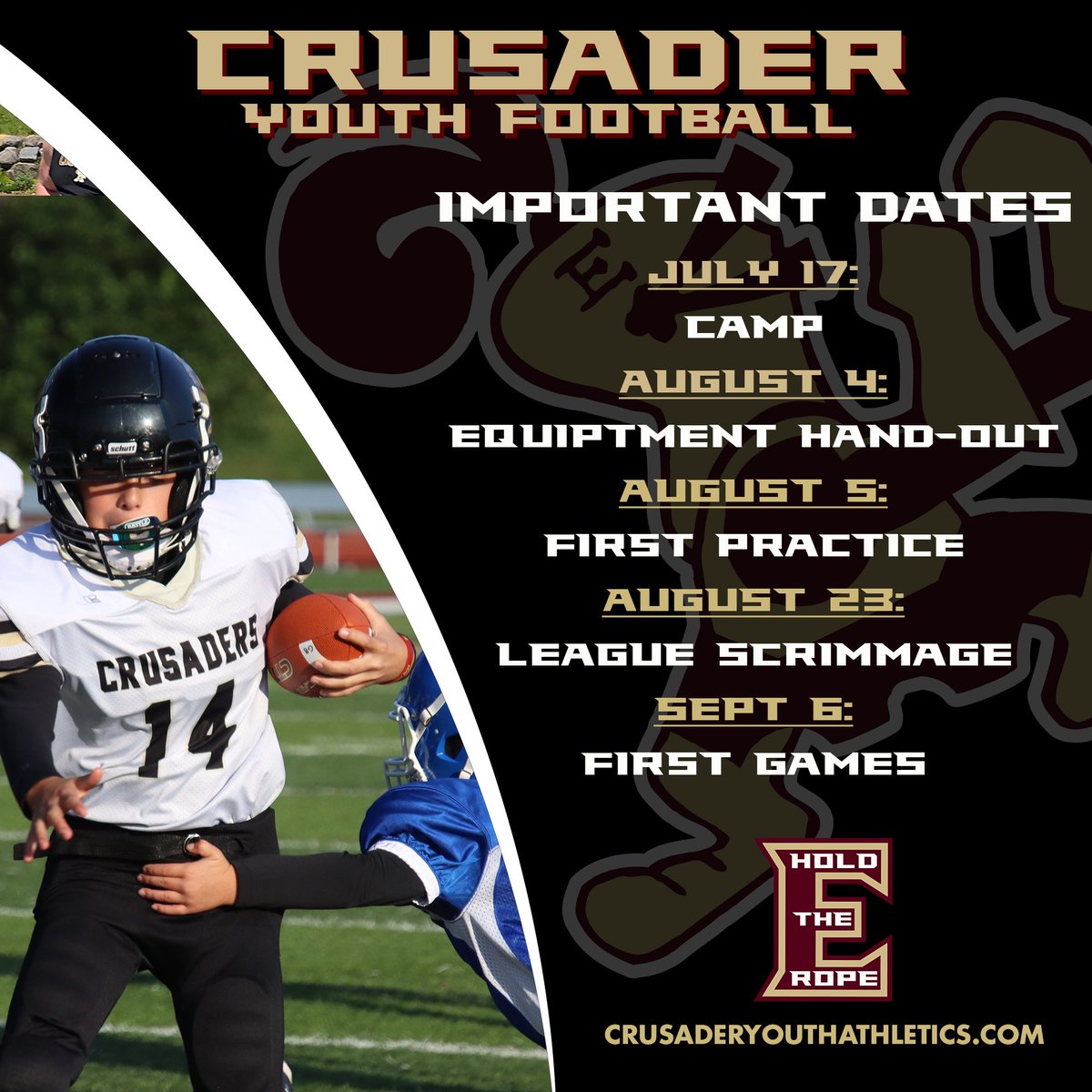 🏈 Big things are coming for Crusader Youth Football!  Summer camp, equipment handout, the first practice, and the season kickoff are all right around the corner. Stay tuned and get ready — it’s going to be an unforgettable season! 🛡️🔥 #CrusaderFootball #YouthFootball #HereWeGo
