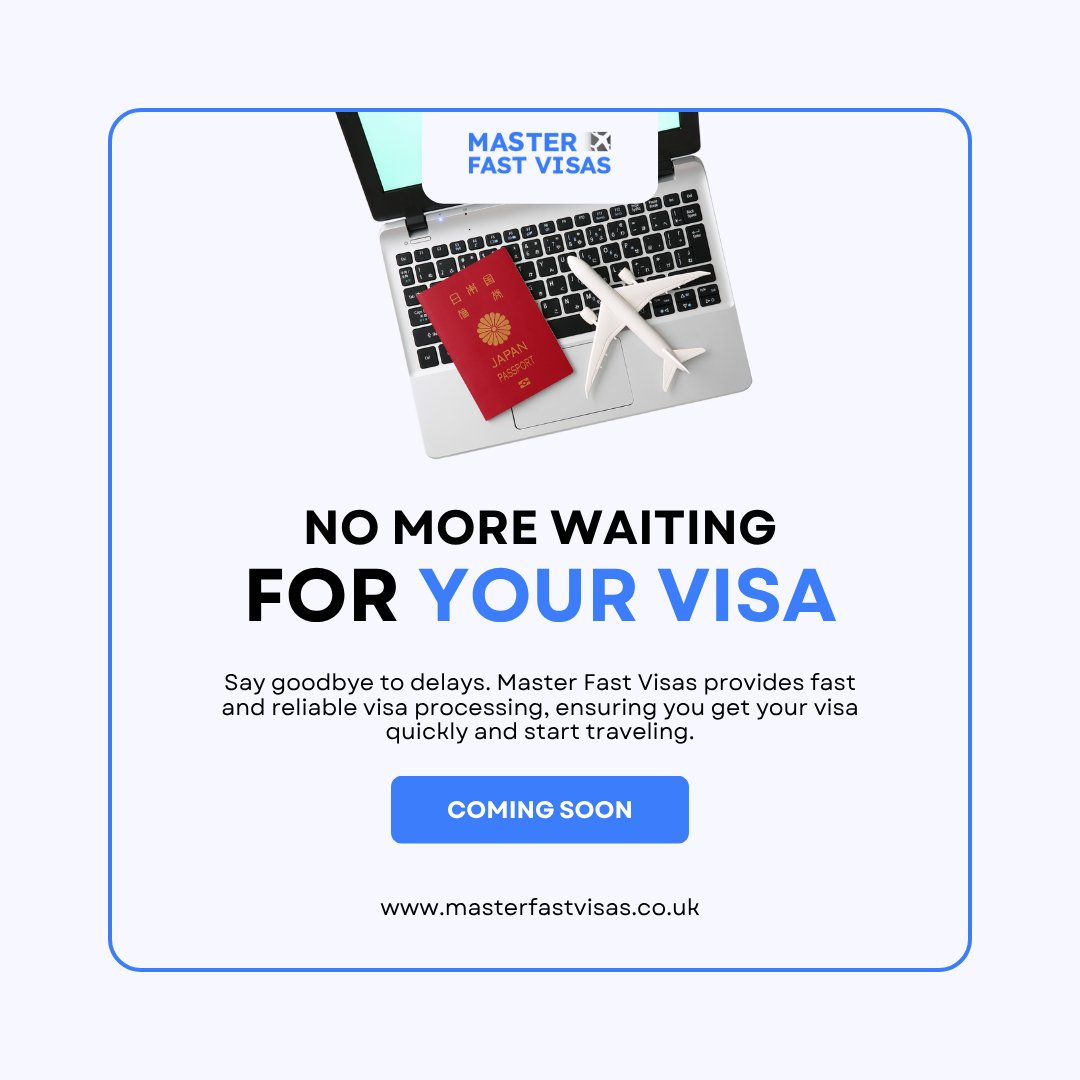 masterfastvisas's tweet image. Master Fast Visas: No More Waiting for Your Visa
Say goodbye to delays. Master Fast Visas provides fast and reliable visa processing, ensuring you get your visa quickly and start traveling
#MasterFastVisas #VisaMadeEasy #QuickVisaProcessing #NoMoreVisaDelays #FastVisaApproval