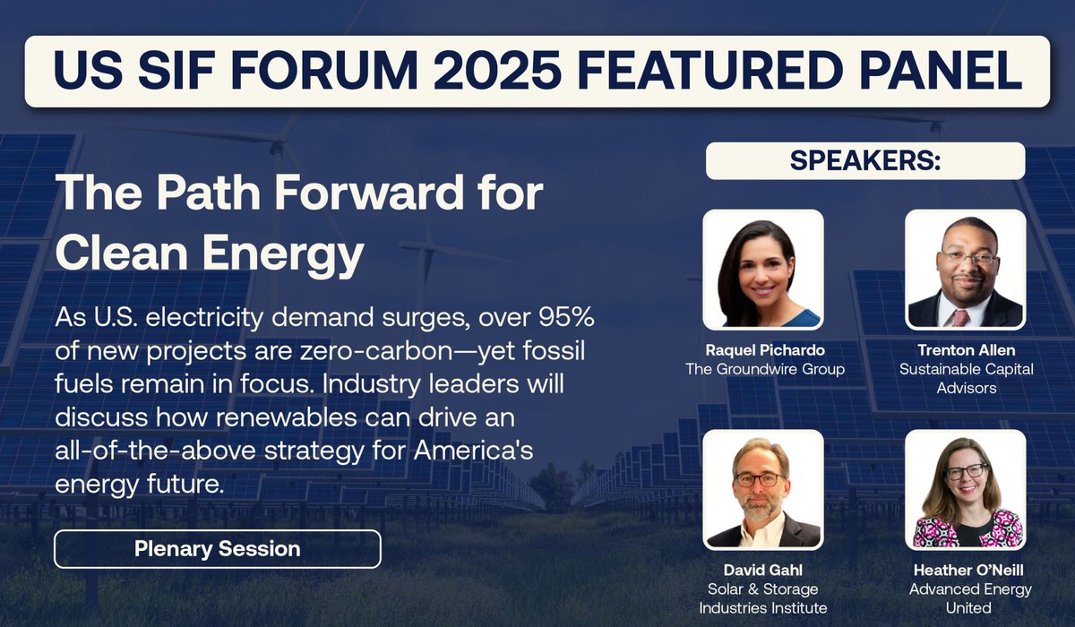Solar and Storage Industries Institute (@solarinstitute_) on Twitter photo Come join us! SI2's, Executive Director David Gahl, is speaking at <a href="/US_SIF/">US SIF</a> 's forum in Washington, D.C. on June 26 as part of the panel, “The Path Forward for Clean Energy.”
David will join experts from <a href="/AdvEnergyUnited/">Advanced Energy United</a> <a href="/SustCapital/">Sustainable Capital Advisors</a>, <a href="/AdvEnergyUnited/">Advanced Energy United</a>, & The Groundwire Group to Come join us! SI2's, Executive Director David Gahl, is speaking at <a href="/US_SIF/">US SIF</a> 's forum in Washington, D.C. on June 26 as part of the panel, “The Path Forward for Clean Energy.”
David will join experts from <a href="/AdvEnergyUnited/">Advanced Energy United</a> <a href="/SustCapital/">Sustainable Capital Advisors</a>, <a href="/AdvEnergyUnited/">Advanced Energy United</a>, & The Groundwire Group to