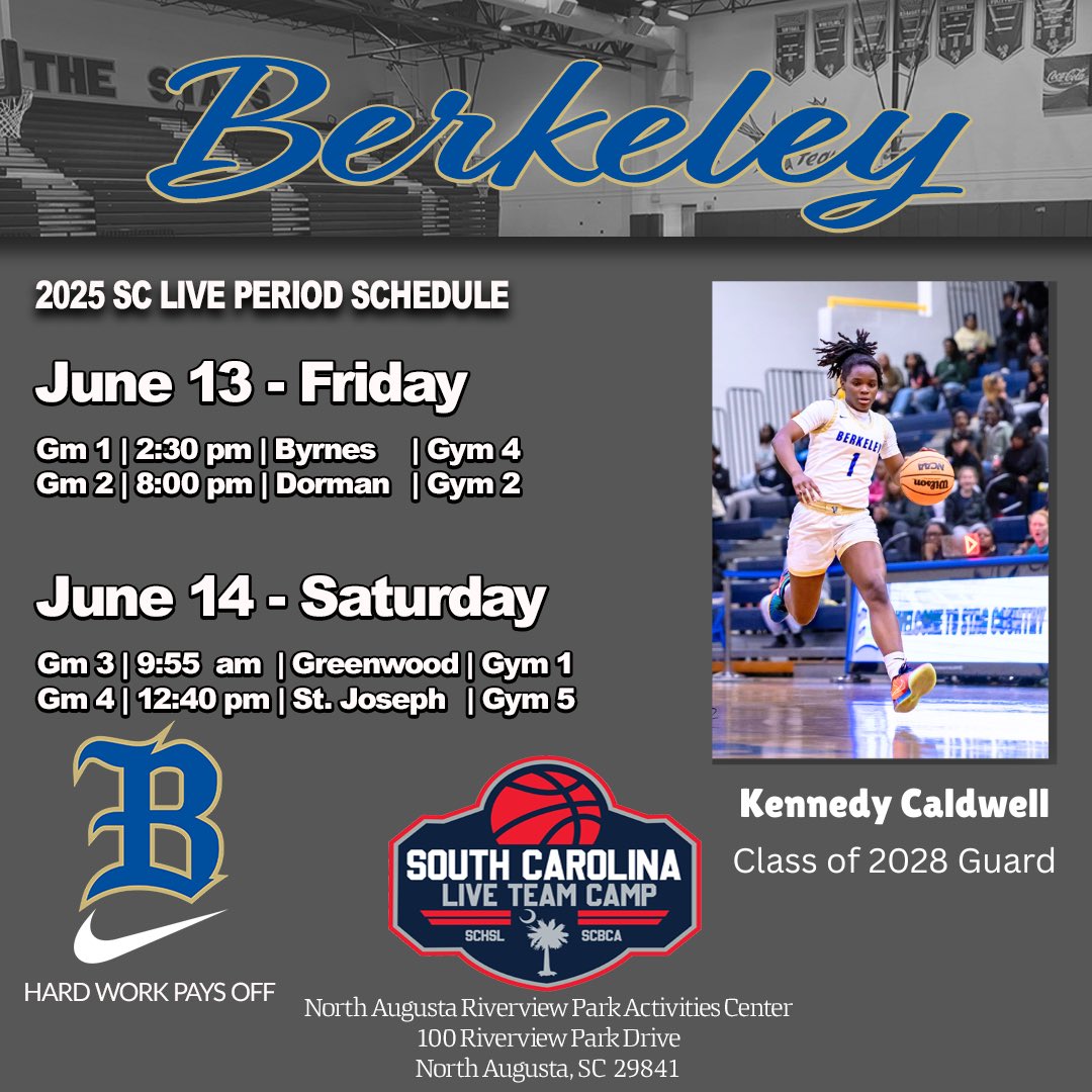 Kennedy Caldwell (@kennedycaldwel) on Twitter photo 🚨SC LIVE ➡️ GAMETIME!! Come check us out tommorow and Saturday @ Augusta Riverview Park Activities Center. ‼️<a href="/ladystagshoops/">Berkeley Lady Stags Hoops</a> #BetterTogether #JUNEALLIN #BetterAtBerkeley‼️‼️ 🚨SC LIVE ➡️ GAMETIME!! Come check us out tommorow and Saturday @ Augusta Riverview Park Activities Center. ‼️<a href="/ladystagshoops/">Berkeley Lady Stags Hoops</a> #BetterTogether #JUNEALLIN #BetterAtBerkeley‼️‼️