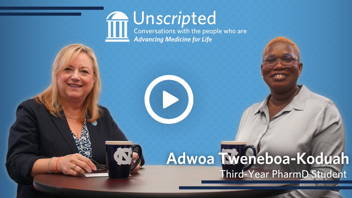 On the new episode of Unscripted, former dean Angela Kashuba spoke with third-year student Adwoa Tweneboa-Koduah! Topics include Adwoa’s honors research project on online pharmacies selling GLP-1 drugs, the Chapel Hill food scene and more! hubs.li/Q03rW-VR0