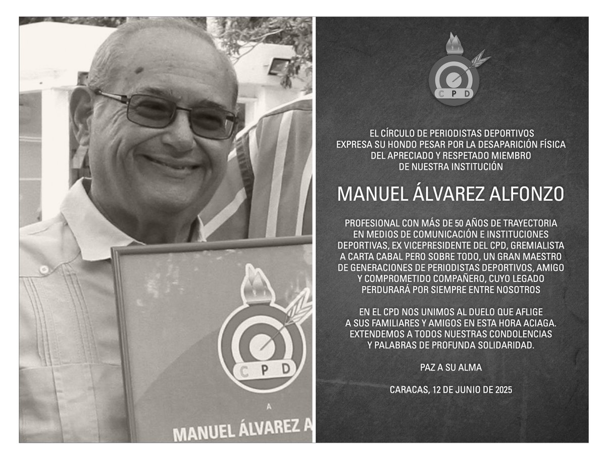 Con gran pesar despedimos a nuestro compañero Manuel Álvarez Alfonzo, profesional a carta cabal, gremialista comprometido, formador de generaciones de periodistas deportivos, pero sobre todo, gran ser humano y un cepedista con todas sus letras. Lo extrañaremos, Profesor. Q.E.P.D.