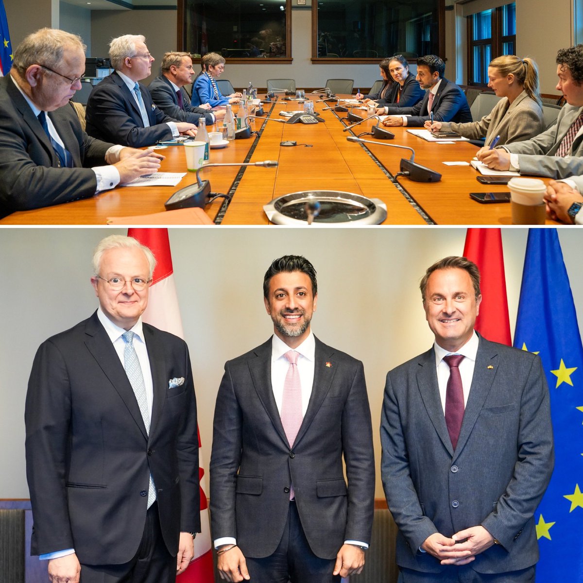 Fruitful discussions between DeputyPM &amp; Minister of Foreign Affairs and Foreign Trade <a href="/Xavier_Bettel/">Xavier Bettel</a> with the Hon. Minister of International Trade <a href="/MSidhuLiberal/">Maninder Sidhu</a> discussing the strong bilateral #Luxembourg 🇱🇺🇨🇦 #Canada relations from #steel to #satellites, #Technologies to #cargo