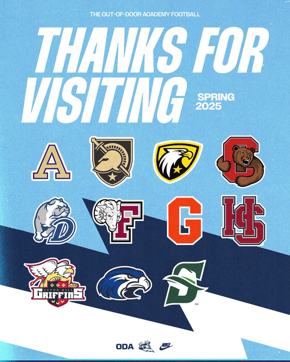 Big thanks to all the college programs who visited ODA this spring! 

Grateful for your time and continued support of our student-athletes.

#ODARideForTheBrand #ODAFootball #NikeFootball #RecruitTheThunder