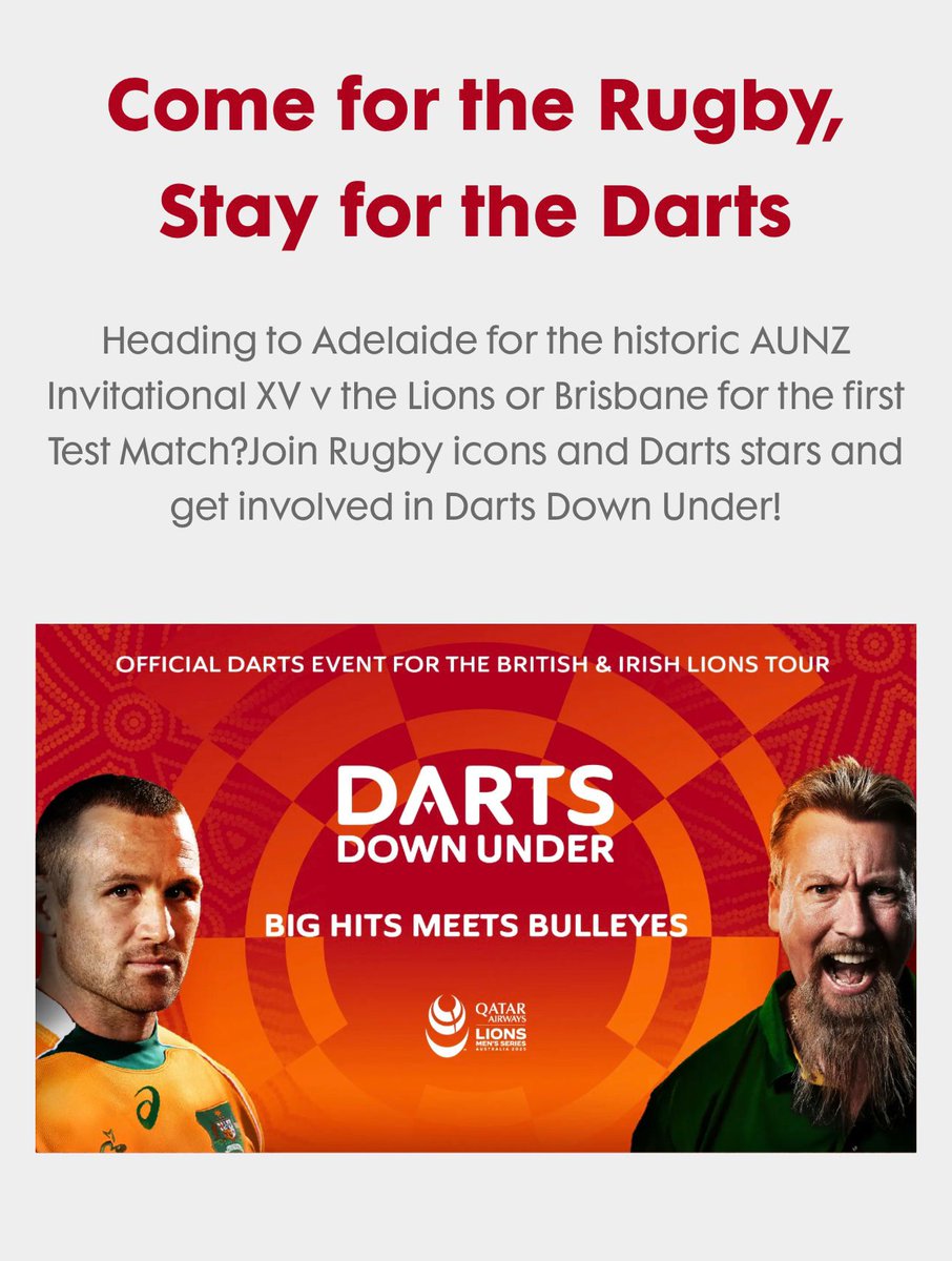 SWhitlock180's tweet image. 🇦🇺Looking forward to this!
I'll be at the official darts event for the @lionsofficial Tour, make sure you're there too!
Get your tickets ⬇️
ticketmaster.com.au/darts-down-und…
@ModusDarts180 @Winmau @THEDJSHOP @EmpireFightingC @Darts_World