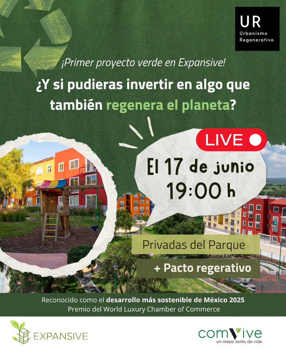 🌿 ¡Lanzamos el primer proyecto verde en Expansive!
Este martes te contamos todo en un Facebook Live exclusivo.

Con tu inversión, COMVIVE y Expansive impulsan el Pacto Regenerativo, una iniciativa ambiental.

📆 Este martes | Únete al evento: facebook.com/share/1HK7ddwp…