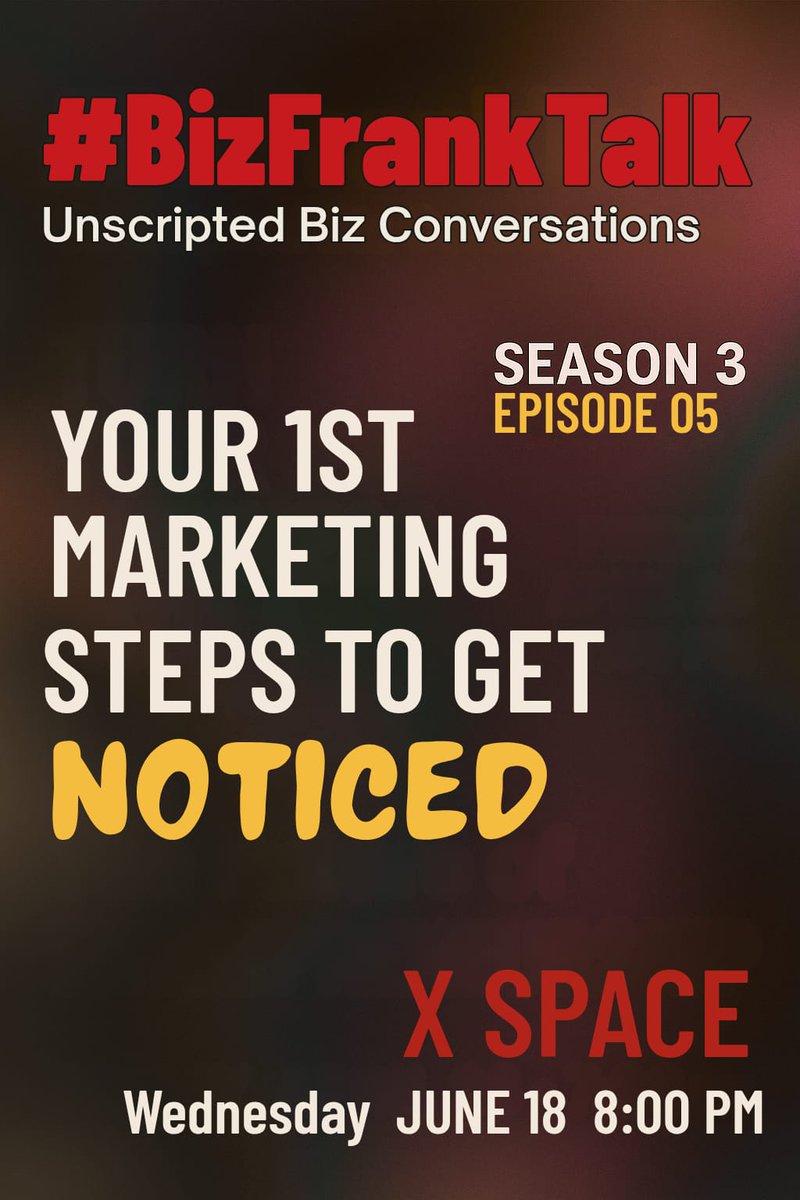 Your product might be brilliant — but if no one knows it exists, you’re just whispering into the void.

Marketing is the spice that makes people sniff twice.
Learn the first steps to get noticed.

Join #BizFrankTalk

x.com/i/spaces/1OyJA…