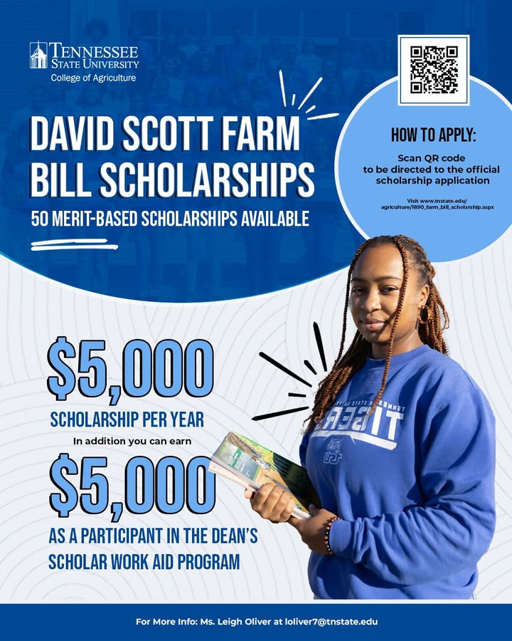 TSUCollegeofAG's tweet image. Students ---> we have news for you! We now have 50 merit-based scholarships available to the tune of up to $5K a piece! As a participant in the Dean's Scholar Work Aid Program, you could earn an additional $5K too! 🎉 Scan the QR code for more infomation!