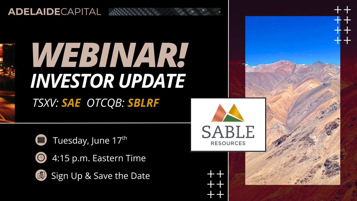 Adelaide Capital (@adelaide_cap) on Twitter photo 🚨 <a href="/ResourcesSable/">Sable Resources Ltd. (TSXV: SAE)</a> WEBINAR POSTPONED 🚨
Due to Technical Difficulties
NEW DATE & TIME ➡️ Tuesday, June 17th, at 4:15 PM EDT ⬅️
Our sincerest apologies for this last-minute change. The webinar platform is experiencing a global system outage. However, we look forward to the 🚨 <a href="/ResourcesSable/">Sable Resources Ltd. (TSXV: SAE)</a> WEBINAR POSTPONED 🚨
Due to Technical Difficulties
NEW DATE & TIME ➡️ Tuesday, June 17th, at 4:15 PM EDT ⬅️
Our sincerest apologies for this last-minute change. The webinar platform is experiencing a global system outage. However, we look forward to the