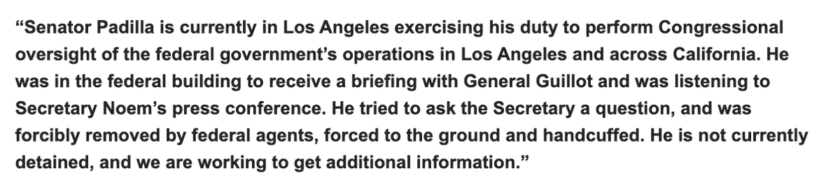 Sen. Alex Padilla's office says that he's no longer detained and that they're "working to get additional information."