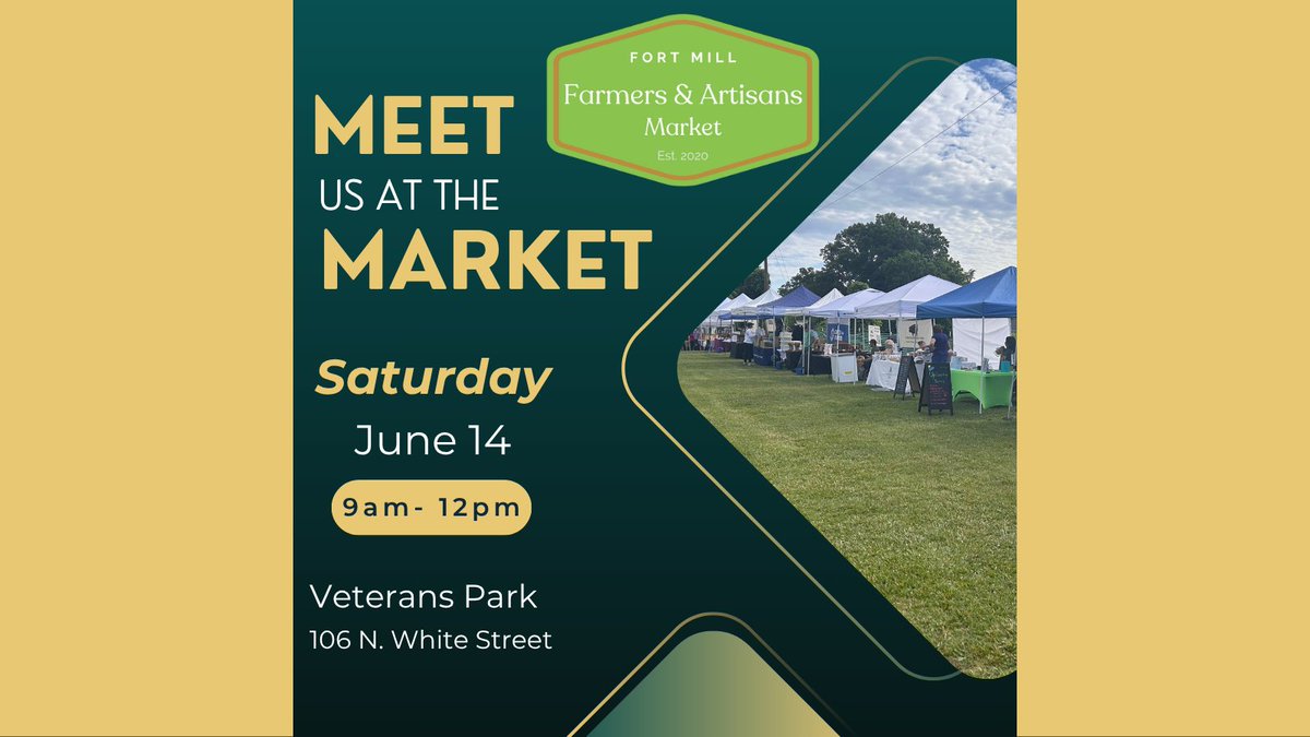 Meet us at the Market this Saturday, June 14!
The Fort Mill Farmers &amp; Artisans Market is held each Saturday from 9am - 12pm at Veterans Park, 106 N. White St.
See you there! 
Visit our website for more information about the Market, fortmillsc.gov