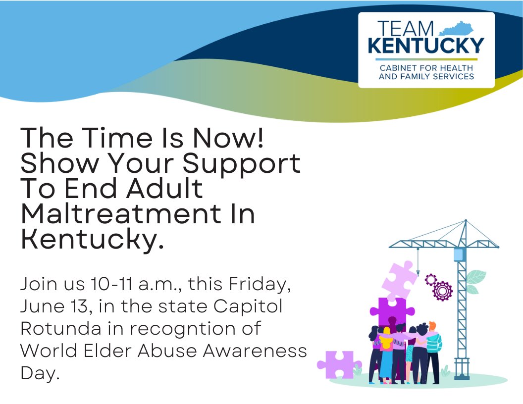 Reminder: Tomorrow's the Day to Make a Difference! 💙 Join us from 10 a.m. to 11 a.m., tomorrow, Friday, June 13, in the Capitol Rotunda in honor of World Elder Abuse Awareness Day. 

#TeamKentucky