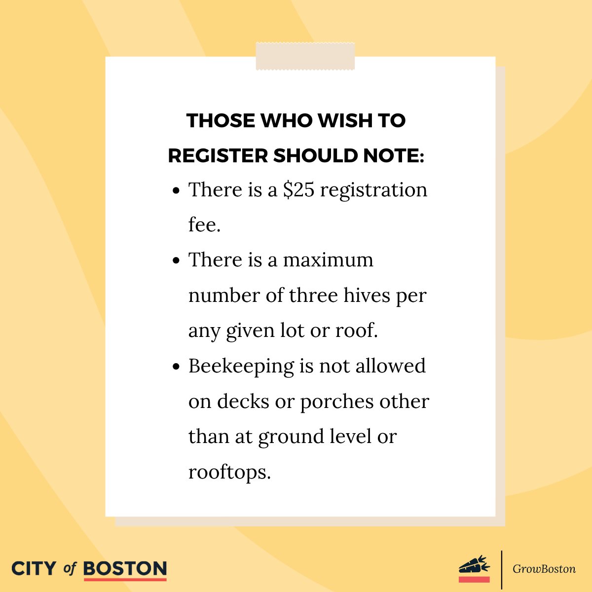 GrowBostonCOB's tweet photo. The Beekeeping Ordinance, passed by City Council in February 2024, makes Boston beekeeping more accessible than ever!

To learn more about Beekeeping in Boston read our post above and head to https://t.co/qVCxpqTyy9 https://t.co/3NDnVtk5f9