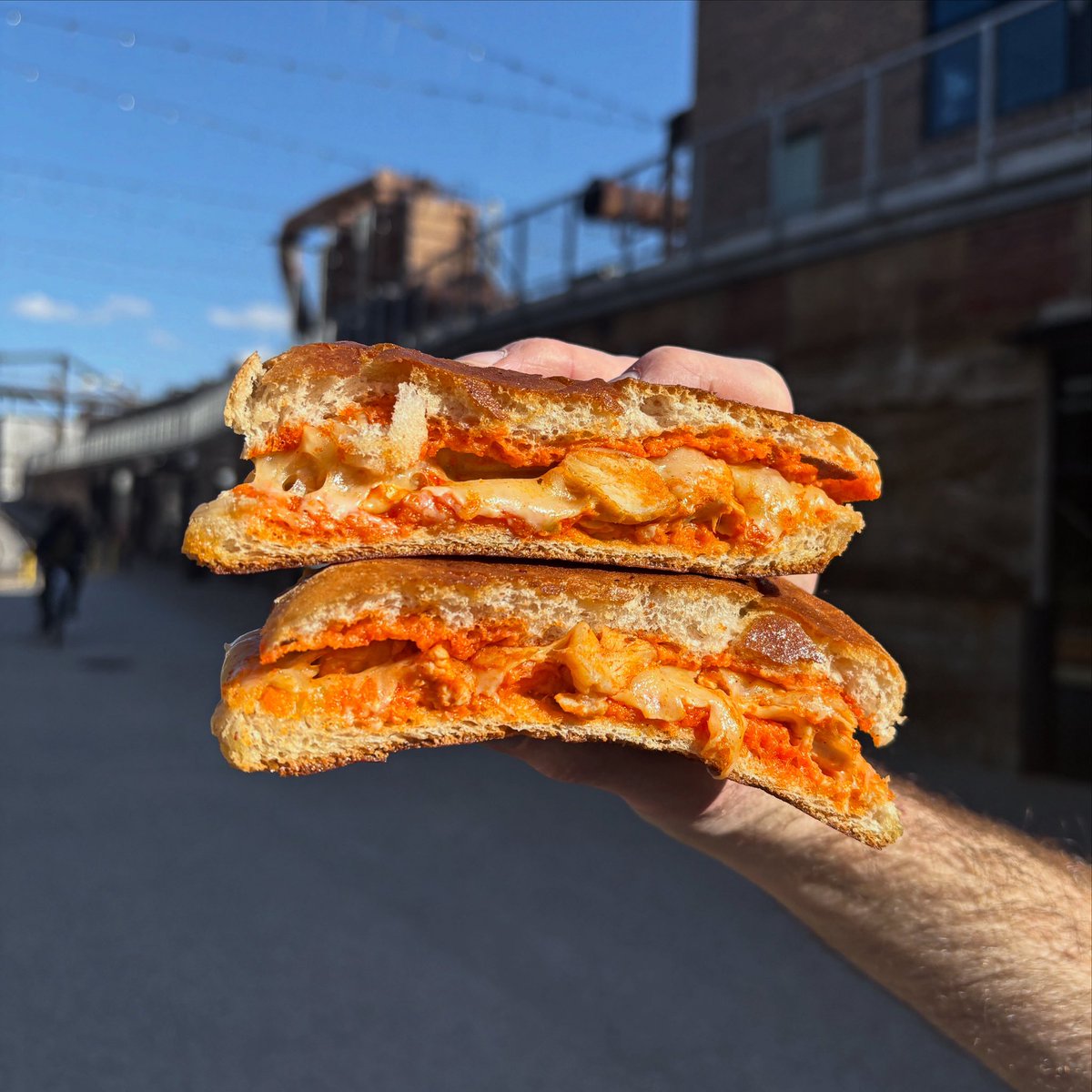 Buffalo Springfield was a short-lived band with one unforgettable song—so we made a grilled cheese to match. Buffalo chicken, melty cheeses, ciabatta, and ranch on the side. Find it at both Meltdown spots, <a href="/cityfoundrystl/">City Foundry STL</a> &amp; in Chesterfield inside <a href="/steveshotdogs/">Steve's Hot Dogs</a>