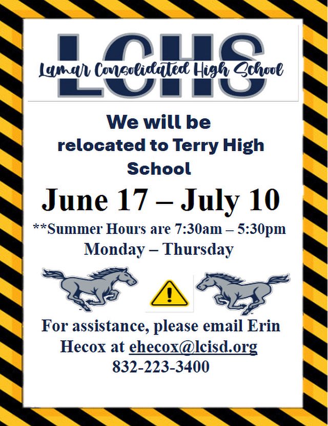 THELamarCHS's tweet image. To enhance student success, we are refreshing our network this summer. During this time, our offices will be temporarily relocated to Terry HS. We apologize for any inconvenience this may cause and assure you that we are committed to supporting your needs.