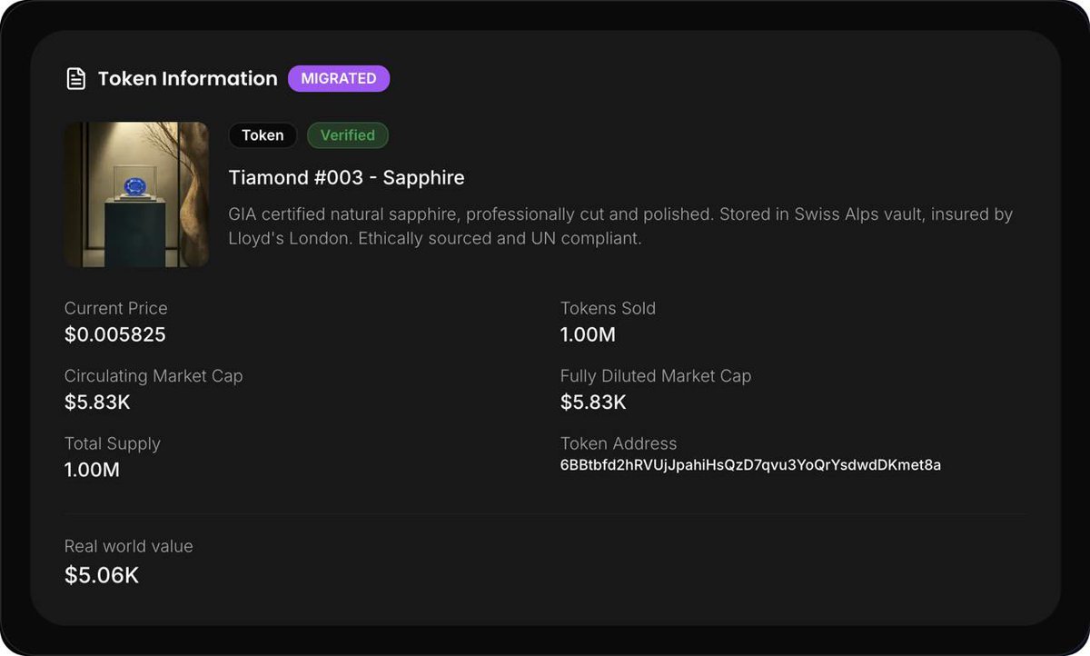 Internet Capital Markets. New model.

In seconds, <a href="/Tiamonds/">Tiamonds</a> Sapphire, a DAO proposed asset, migrated to <a href="/MeteoraAG/">Meteora</a>.  ☄️

Stable liquidity. Offchain value preserved. Room for moonshots. This goes beyond a single asset. It sets the foundation to trade RWAs in DeFi.