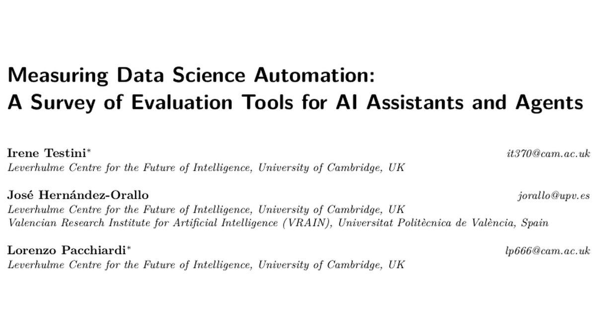 LLMs • agentic AI • #DataScience 🧵
1/ 🚨 New paper: “Measuring Data-Science Automation: A Survey of Evaluation Tools for AI Assistants &amp; Agents.”  If you care about the impact of LLMs and LLM agents on Data Science and how to measure it, this is for you!