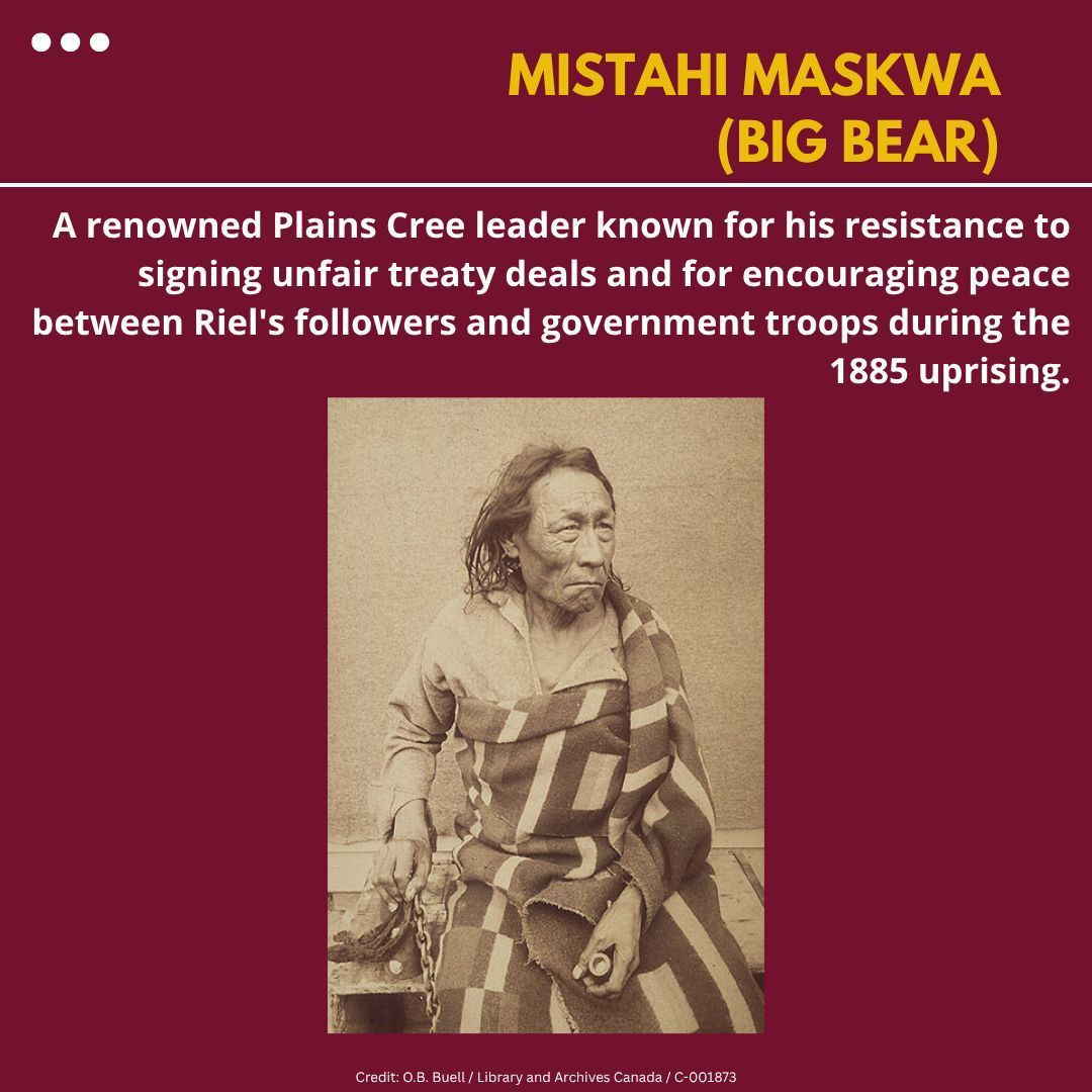 🪶 This National Indigenous History Month, we honour Big Bear, a Cree leader who resisted signing treaties he believed would threaten his people's autonomy, dignity and cultural survival.  His wisdom and courage was recognized by his own people as well as government