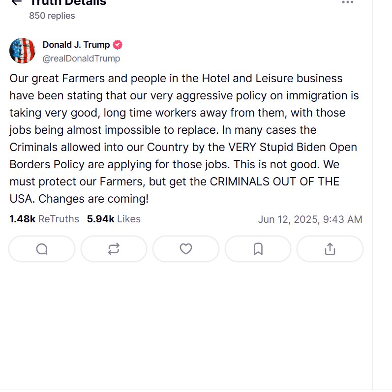 ChristopherS_DC's tweet image. President Trump says changes are coming to immigration policies after "farmers and people in the hotel and leisure business" are warning that they can't replace workers who are being deported.