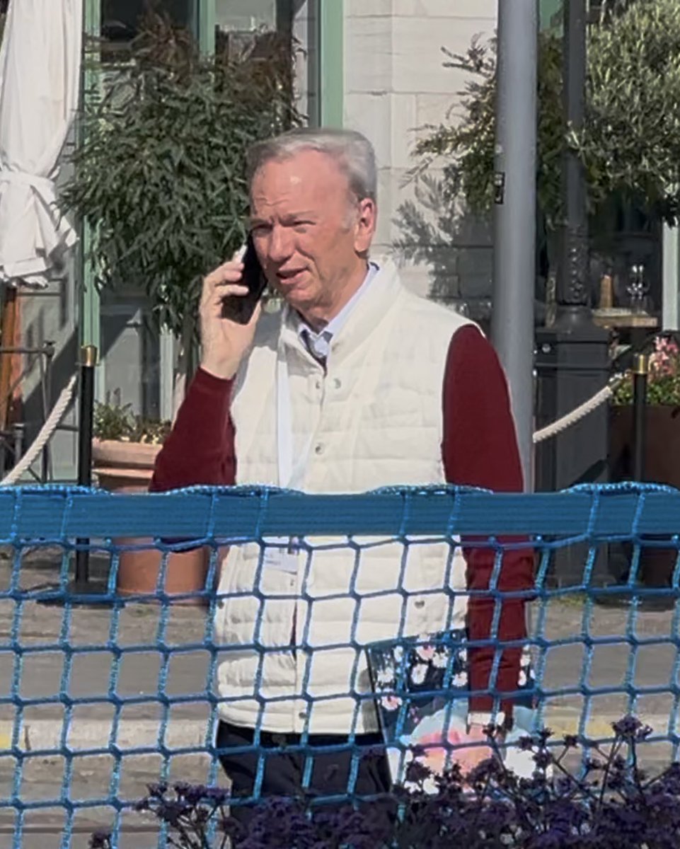 Eric Schmidt taking a stroll and a call outside the Grand Hotel #Bilderberg