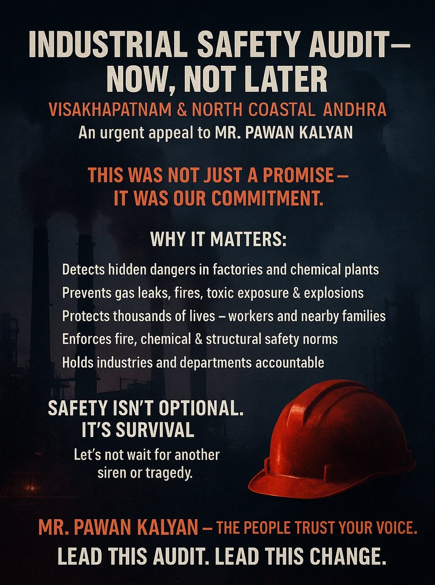 Raghava (@raghavudu) on Twitter photo An Urgent Appeal to <a href="/PawanKalyan/">Pawan Kalyan</a>
Industrial Safety Audit was Our Commitment
You planned to Visit the Vizag Industrial area twice , in Dec & in April
Due to the unfortunate incident to your son , you couldn't visit in April
Kindly plan an immediate Visit to set things right 🙏 An Urgent Appeal to <a href="/PawanKalyan/">Pawan Kalyan</a>
Industrial Safety Audit was Our Commitment
You planned to Visit the Vizag Industrial area twice , in Dec & in April
Due to the unfortunate incident to your son , you couldn't visit in April
Kindly plan an immediate Visit to set things right 🙏