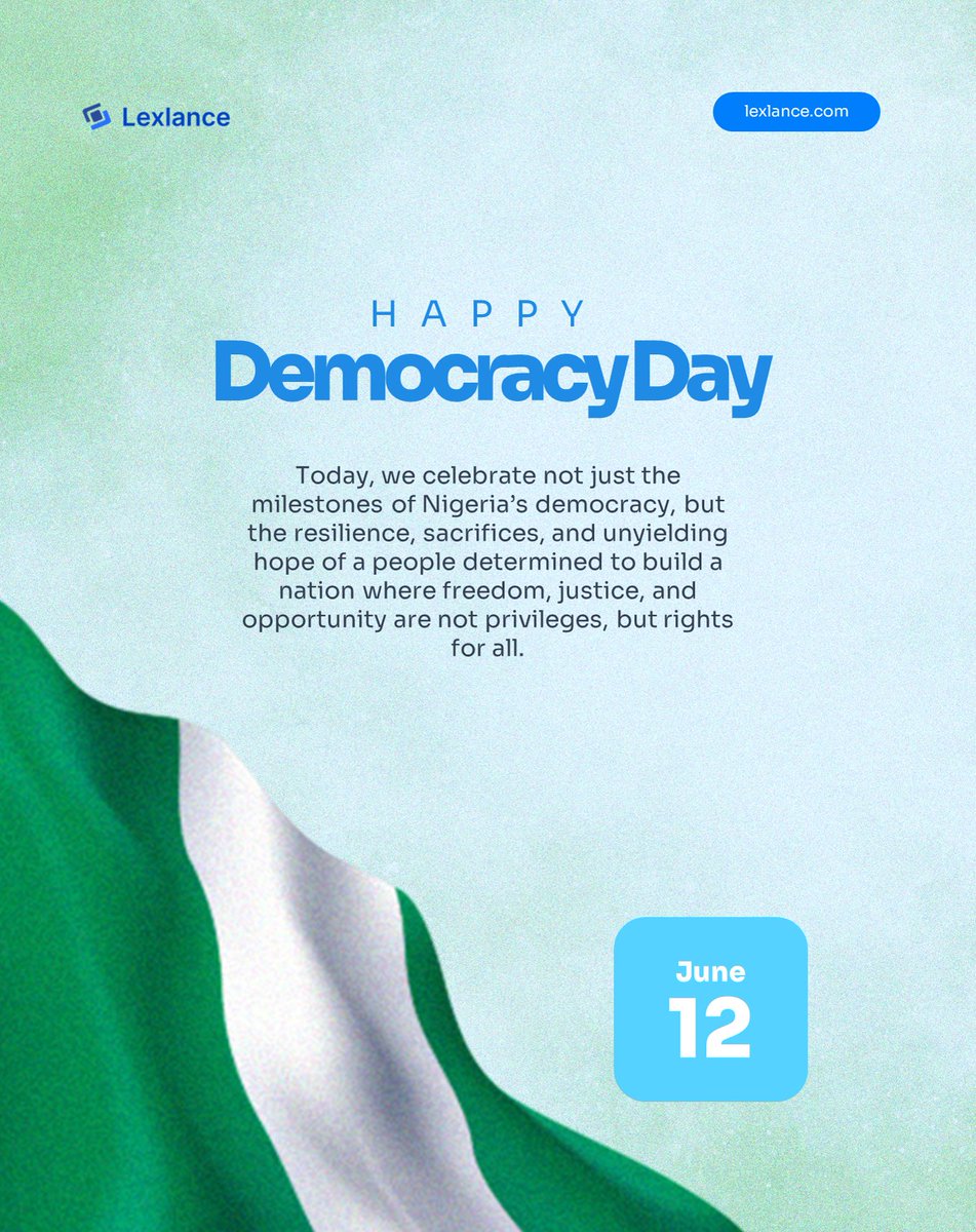 Lexlance_app's tweet image. Democracy means nothing if people can’t access justice.

This Democracy Day, we’re choosing to build a Nigeria where legal help is simple, fast, and accessible for everyone

Happy Democracy Day 🇳🇬
lexlance.com