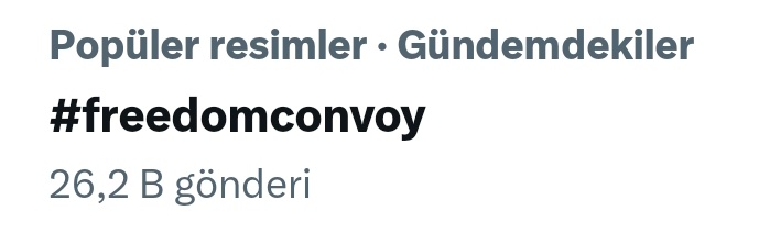 Sosyal medyanın gücünü hafife almayın! Etiketimiz #freedomconvoy Türkiye gündeminde. Önce dünya gündemine gireceğiz. Hedefimiz 1 milyon tweet. Durmadan “#freedomconvoy” yazıyoruz dostlar!