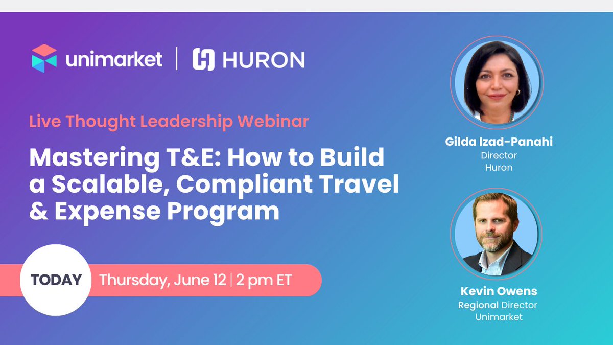 🚀 Transform Your T&amp;E Program | Live Today! Stop chasing receipts and start building systems that work. Join experts from <a href="/Huron/">Huron</a> and #Unimarket to learn how to streamline approvals, cut costs, and build bulletproof compliance. hubs.li/Q03rS4Rb0

#SourceToPay