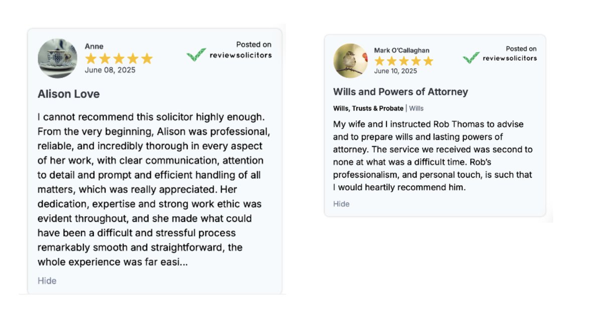 Feeling proud, as our team's personal touch and dedication really shine through in these new client testimonials. 
For help with a legal matter, no matter how sensitive or complex, we can help.  ☎️ Call 0151 236 8871 or visit ⬇️
morecrofts.co.uk
 #Solicitors
