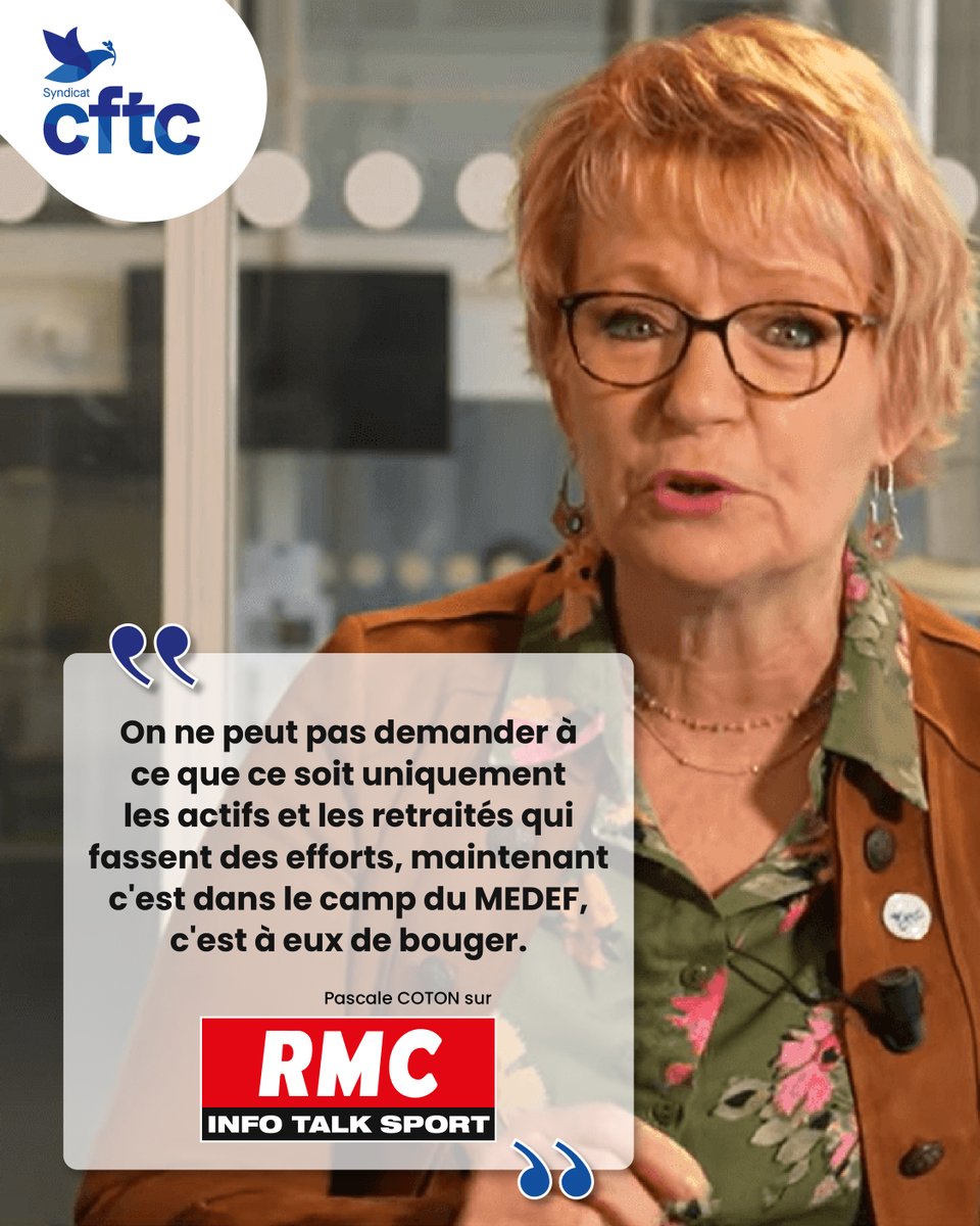 Syndicat CFTC (@syndicatcftc) on Twitter photo #Retraites
🎙️ Ce matin sur <a href="/Europe1/">Europe 1</a>, <a href="/RTLFrance/">RTL France</a> et <a href="/RMCInfo/">RMC</a>, <a href="/PascaleCoton/">Pascale COTON</a> et <a href="/ChabanierCFTC/">Cyril Chabanier</a> ont réaffirmé la position de la #CFTC : sans modifications concrètes, il n’y aura pas de validation du texte du conclave .
📢 Le message est clair. #Retraites
🎙️ Ce matin sur <a href="/Europe1/">Europe 1</a>, <a href="/RTLFrance/">RTL France</a> et <a href="/RMCInfo/">RMC</a>, <a href="/PascaleCoton/">Pascale COTON</a> et <a href="/ChabanierCFTC/">Cyril Chabanier</a> ont réaffirmé la position de la #CFTC : sans modifications concrètes, il n’y aura pas de validation du texte du conclave .
📢 Le message est clair.