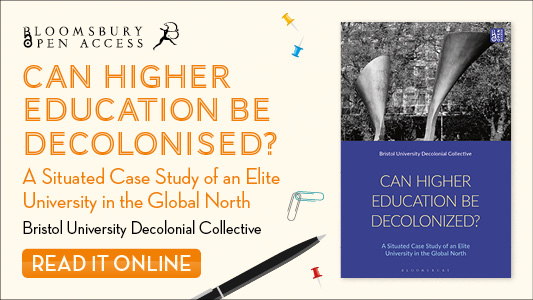 Bloomsbury Academic Education (@bloomsburyaced) on Twitter photo New #openaccess research now available:
Can Higher Education Be Decolonised?
By <a href="/BristolUni/">University of Bristol</a> Decolonial Collective (including @leontikly <a href="/madhukrishan/">Dr. Madhu Krishan</a> <a href="/folukeifejola/">Prof Folúkẹ́ Adébísí</a>)
Read and download it here: bloomsburycollections.com/monograph?doci… New #openaccess research now available:
Can Higher Education Be Decolonised?
By <a href="/BristolUni/">University of Bristol</a> Decolonial Collective (including @leontikly <a href="/madhukrishan/">Dr. Madhu Krishan</a> <a href="/folukeifejola/">Prof Folúkẹ́ Adébísí</a>)
Read and download it here: bloomsburycollections.com/monograph?doci…