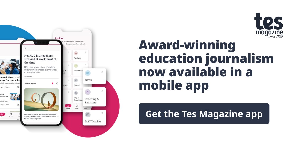 📣 Announcement!

Really excited to reveal that you can now get access to Tes' award-winning journalism via an app!

Please do download and tell us what you think!

It is available for both Apple (apple.co/3FzfSYh) and Android (link here bit.ly/45xsB8d) phones.