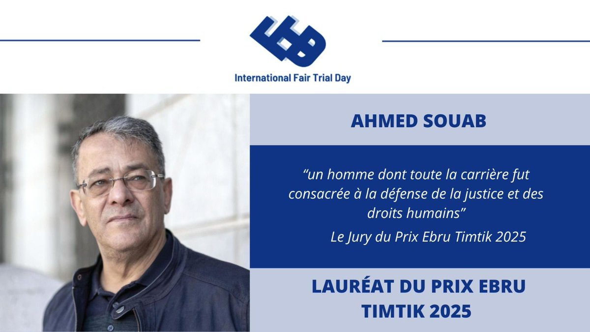International Fair Trial Day (@fairtrialday) on Twitter photo <a href="/Halkin_Hukuk_/">Halkın Hukuk Bürosu</a> <a href="/chdgenelm/">Çağdaş Hukukçular Derneği</a> The 2025 ET Award goes to one of Tunisia’s most respected jurists and legal minds: Ahmed Souab!
For the announcement of this year’s laureate: iftd.org/laureate-and-a…
#EbruTimtikAward2025 #AhmedSouab #Justice <a href="/Halkin_Hukuk_/">Halkın Hukuk Bürosu</a> <a href="/chdgenelm/">Çağdaş Hukukçular Derneği</a> The 2025 ET Award goes to one of Tunisia’s most respected jurists and legal minds: Ahmed Souab!
For the announcement of this year’s laureate: iftd.org/laureate-and-a…
#EbruTimtikAward2025 #AhmedSouab #Justice