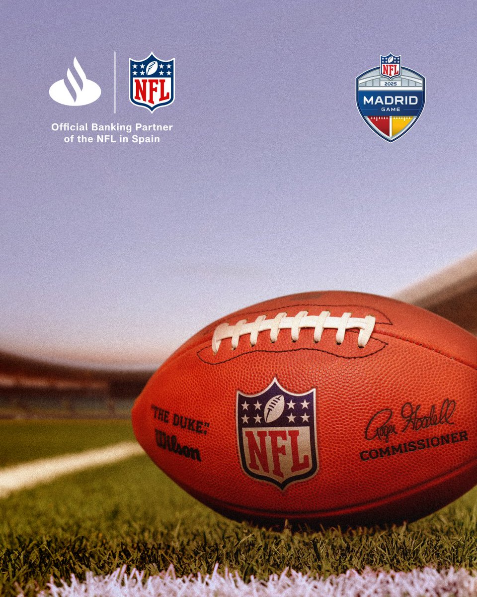 Santander España (@santander_es) on Twitter photo ¡Somos el banco oficial de la <a href="/NFL/">NFL</a> en España!🏈
Hemos llegado a un acuerdo de cara al partido entre <a href="/Commanders/">Washington Commanders</a> y <a href="/MiamiDolphins/">Miami Dolphins</a> en el Bernabéu el próximo 16 de noviembre.
👀 Nuestros clientes tendrán acceso a la preventa exclusiva pre-registro el 26 de junio.
Toda la info 👇 ¡Somos el banco oficial de la <a href="/NFL/">NFL</a> en España!🏈
Hemos llegado a un acuerdo de cara al partido entre <a href="/Commanders/">Washington Commanders</a> y <a href="/MiamiDolphins/">Miami Dolphins</a> en el Bernabéu el próximo 16 de noviembre.
👀 Nuestros clientes tendrán acceso a la preventa exclusiva pre-registro el 26 de junio.
Toda la info 👇