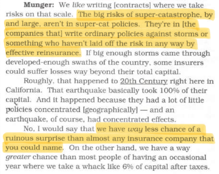 Charlie Munger: "We have way less chance of a ruinous surprise than almost any insurance company that you could name."