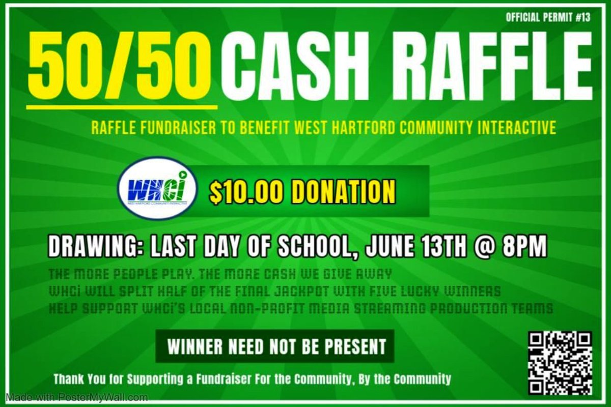 The drawing is tomorrow! Join our summer 50/50 raffle - We are at 14% of our goal w/ 24hr to go - the more people play, the more cash we give away! Support WHCi's local non-profit media streaming production teams, purchase online now until June 13th!

go.rallyup.com/b02a2b/