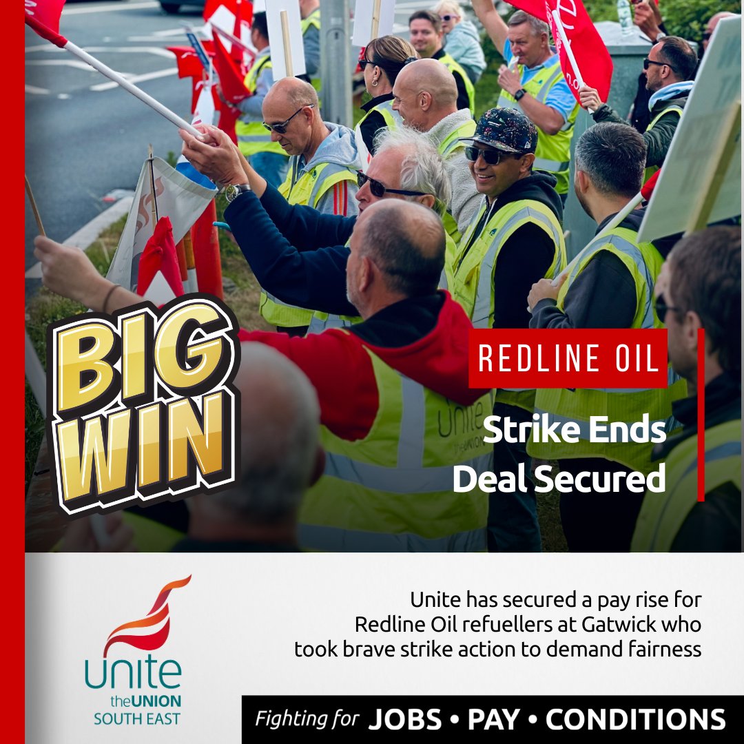 unite_southeast's tweet image. 🚨UNITE WIN🚨
@unitetheunion members at Redline Oil Services have ended their strike after securing a new pay deal. ✊
They stood firm despite strike-breaking tactics and won what they rightfully deserve.
📰 Read the full story: unitetheunion.org/news-events/ne…