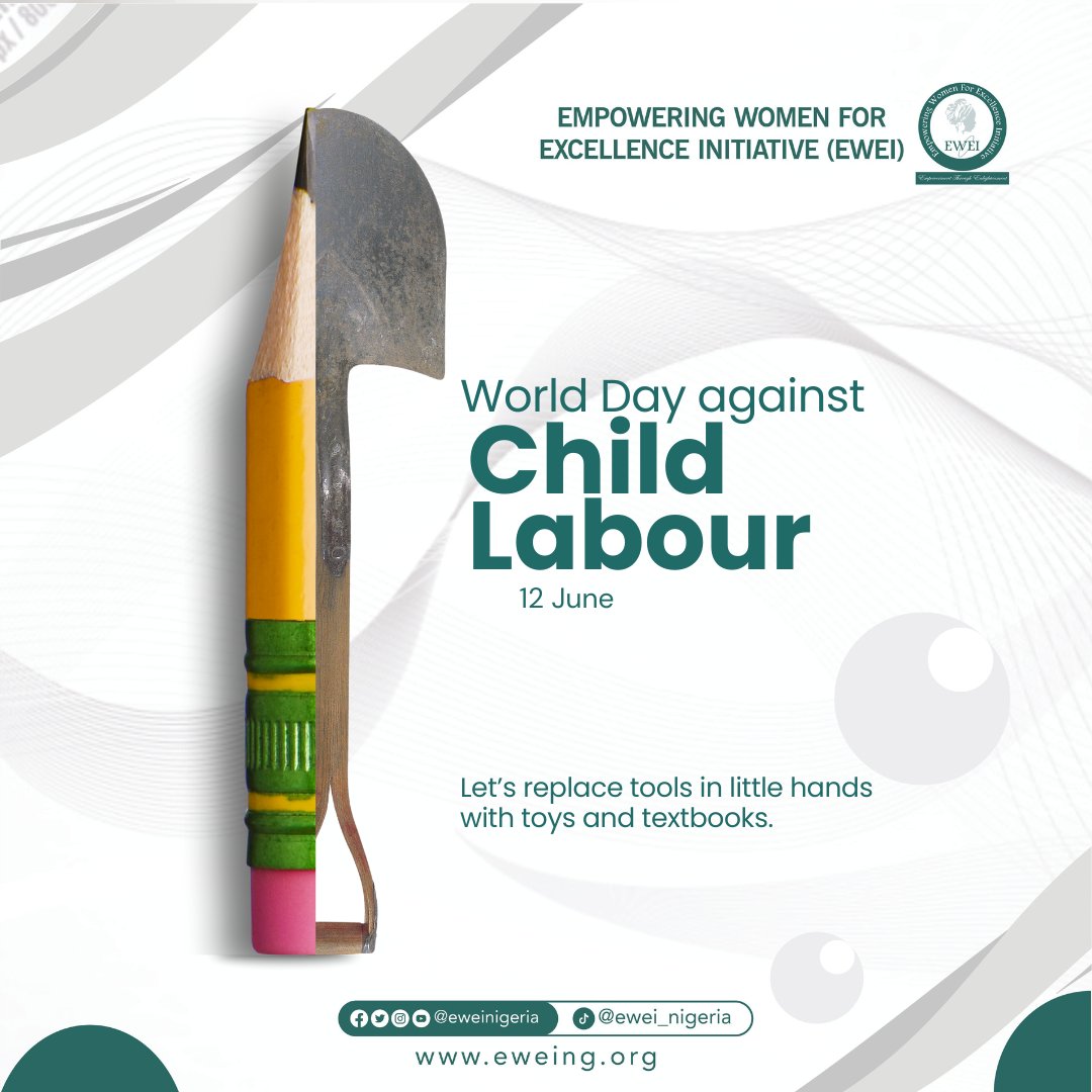 EWEI believes this is the moment to make the elimination of child labour a reality. Let's replace the tools in little hands with toys and textbooks.
Let’s speed up efforts NOW! Unite for children’s rights. Demand an end to exploitation. 
<a href="/Global4Children/">Global Fund for Children</a> <a href="/UNICEF/">UNICEF</a> 

#EndChildLabour