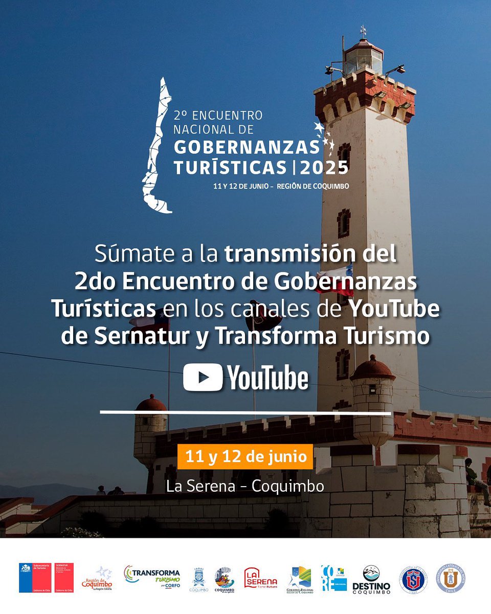 📲Sigue en vivo la transmisión de la segunda jornada del 2 Encuentro Nacional de Gobernanzas Turísticas en la Región de Coquimbo, a través del canal de Youtube de Sernatur: youtube.com/watch?v=XotDEd…