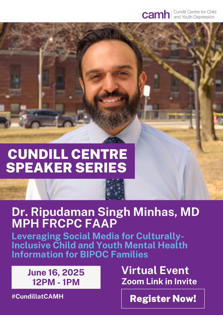 Calling all child and youth mental health care professionals! 📢

Our final Speaker Series session until the fall focuses on leveraging social media for culturally inclusive child and youth mental health information.

Register here to join on June 16: us02web.zoom.us/meeting/regist…
