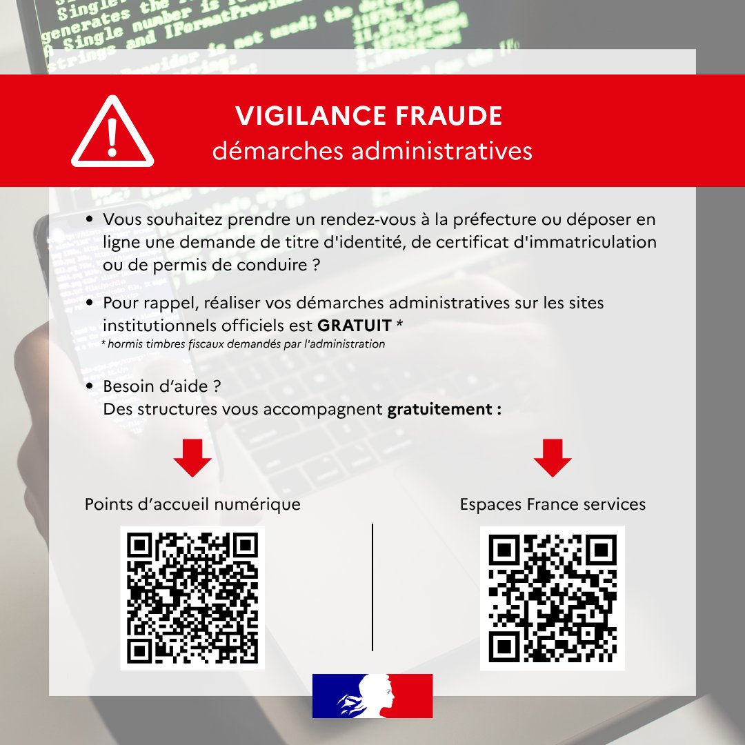 Image de Préfète de l'Essonne - #Prévention | 🔒 Démarches en ligne : restez vigilant !

En point d'accueil numérique 👉 https://sho