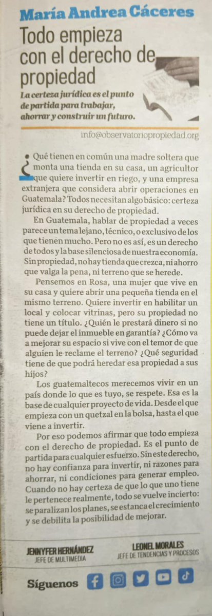 Observatorio de Derechos de Propiedad (@opropiedadgt) on Twitter photo Todo empieza con el derecho de propiedad. El derecho de propiedad es el PI to de partida para trabajar, ahorrar y construir un futuro. Hoy <a href="/eacaceres88/">Andrea Cáceres</a> en <a href="/NuestroDiario/">Nuestro Diario</a> Todo empieza con el derecho de propiedad. El derecho de propiedad es el PI to de partida para trabajar, ahorrar y construir un futuro. Hoy <a href="/eacaceres88/">Andrea Cáceres</a> en <a href="/NuestroDiario/">Nuestro Diario</a>