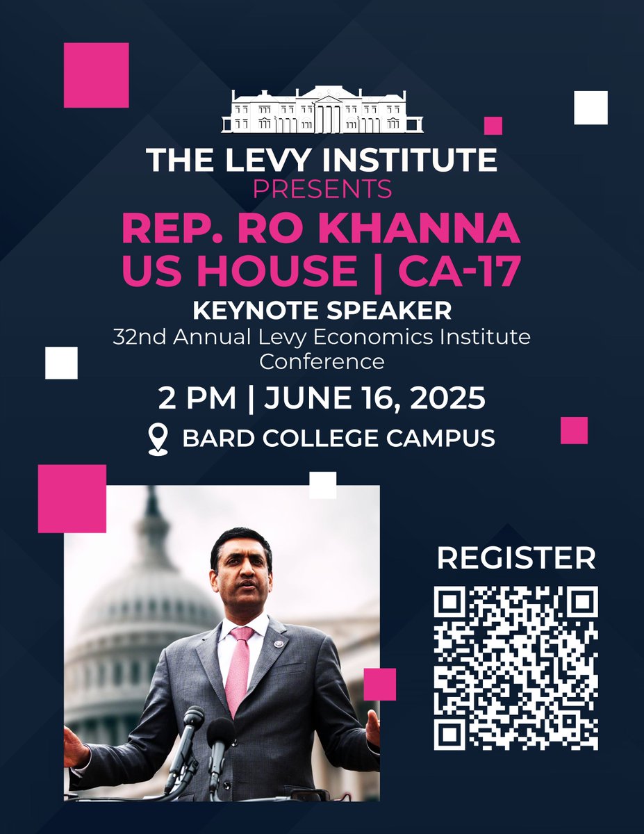 Levy Institute (@levyecon) on Twitter photo Registration for the Keynote with US House Representative Ro Khanna is FREE and open to the public @ 2PM on <a href="/BardCollege/">Bard College</a> Campus.
Join us next week.
connect.bard.edu/register/LevyK… Registration for the Keynote with US House Representative Ro Khanna is FREE and open to the public @ 2PM on <a href="/BardCollege/">Bard College</a> Campus.
Join us next week.
connect.bard.edu/register/LevyK…