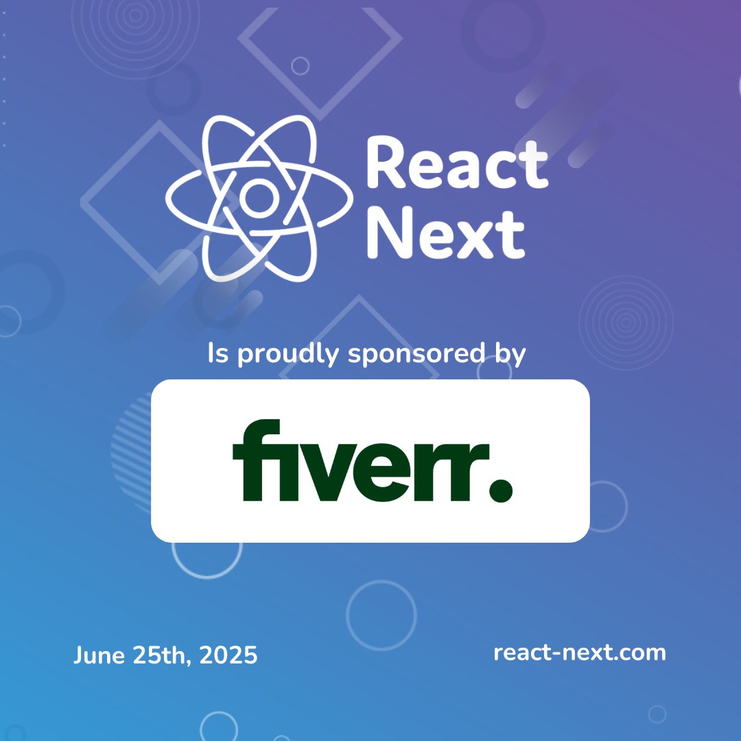ReactNext's tweet image. We are proud to announce that @fiverr will be sponsoring #ReactNext25!
Check out their booth at our conference on June 25, 2025!
👉 react-next.com