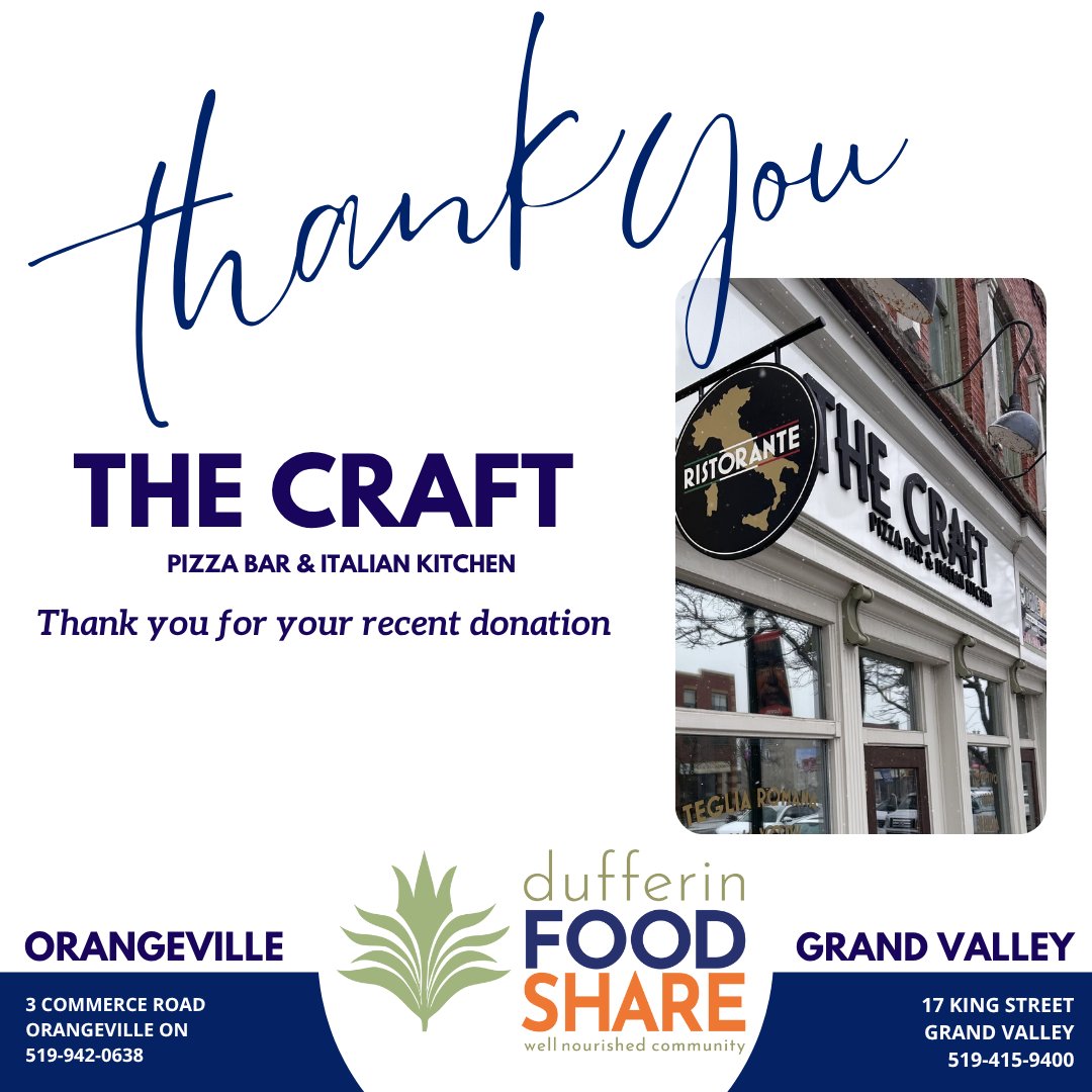 orangevillefood's tweet photo. Thank you to The Craft Pizza Bar and Italian Kitchen for your recent donations 💙
#ThankfulThursday
#Orangeville #DufferinCounty #Donatons #Thankful https://t.co/apmLCqmBRL