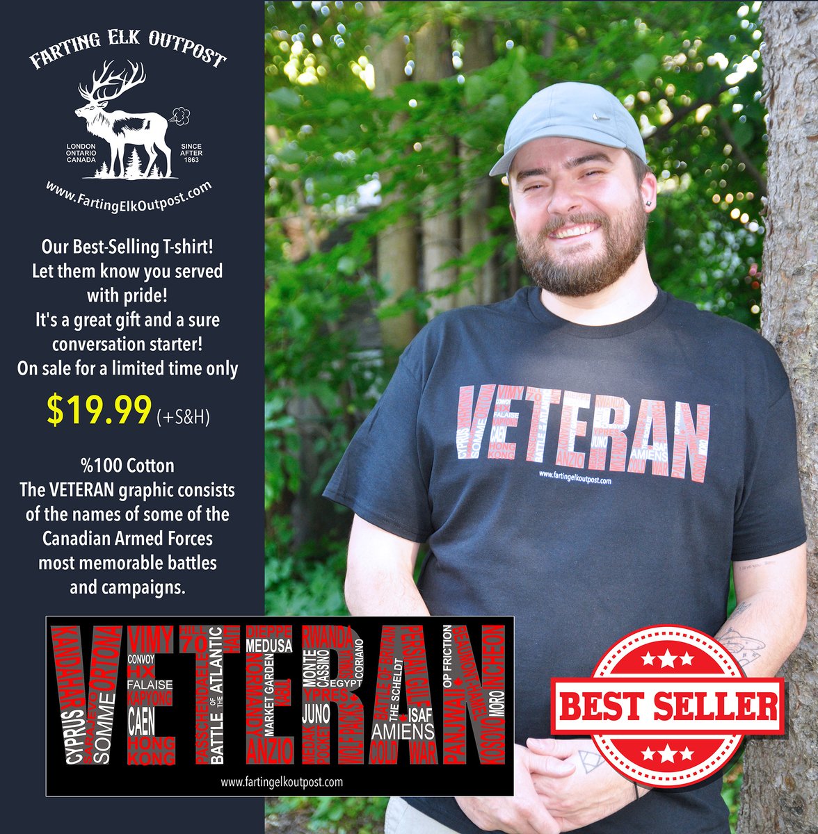 Our best selling T-shirt now on sale for $19.99. The VETERAN graphic consists of the names of some of the Canadian Armed Forces most memorable battles
and campaigns. #canadianarmedforces  #canadianveterans #canadianveteranowned #veteranscanada #Veterans <a href="/VeteransENG_CA/">Veterans Affairs CA</a>
