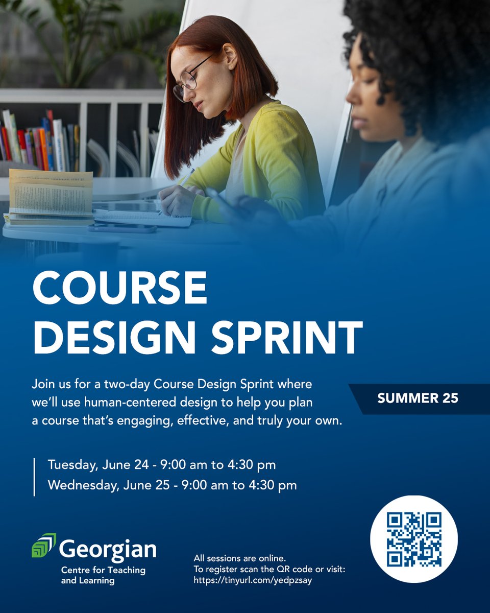 Join us for a two-day Course Design Sprint where we’ll use human-centered design to help you plan a course that’s engaging, effective, and truly your own

Register: tinyurl.com/yedpzsay

#GeorgianCTL
